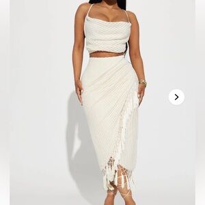 Two piece: Fashion Nova Cream Fringe Skirt Set